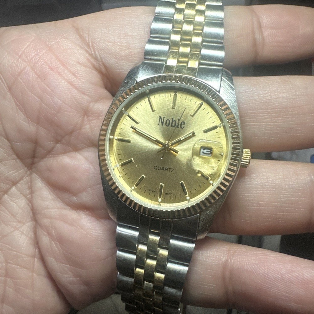 Working Noble President Quartz Men's Watch Two Tone 35mm New Battery Fit 8in Run